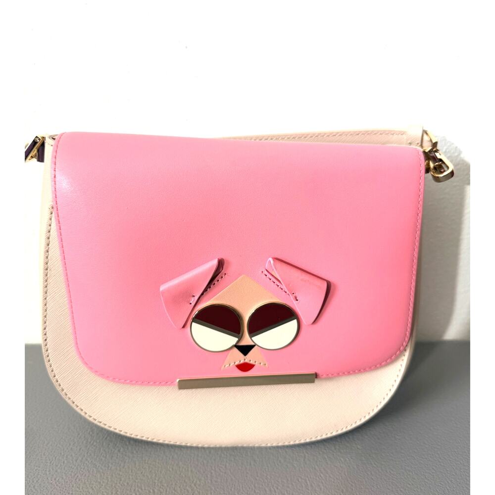 Kate Spade Make It Mine Dog Applique Crossbody Satchel Pink Beige 2 Flaps NWOT - Picture 3 of 8